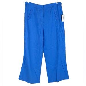 NWT Jason Wu Blue Linen Blend Braided High Waist Wide leg crop Pant Womens 8